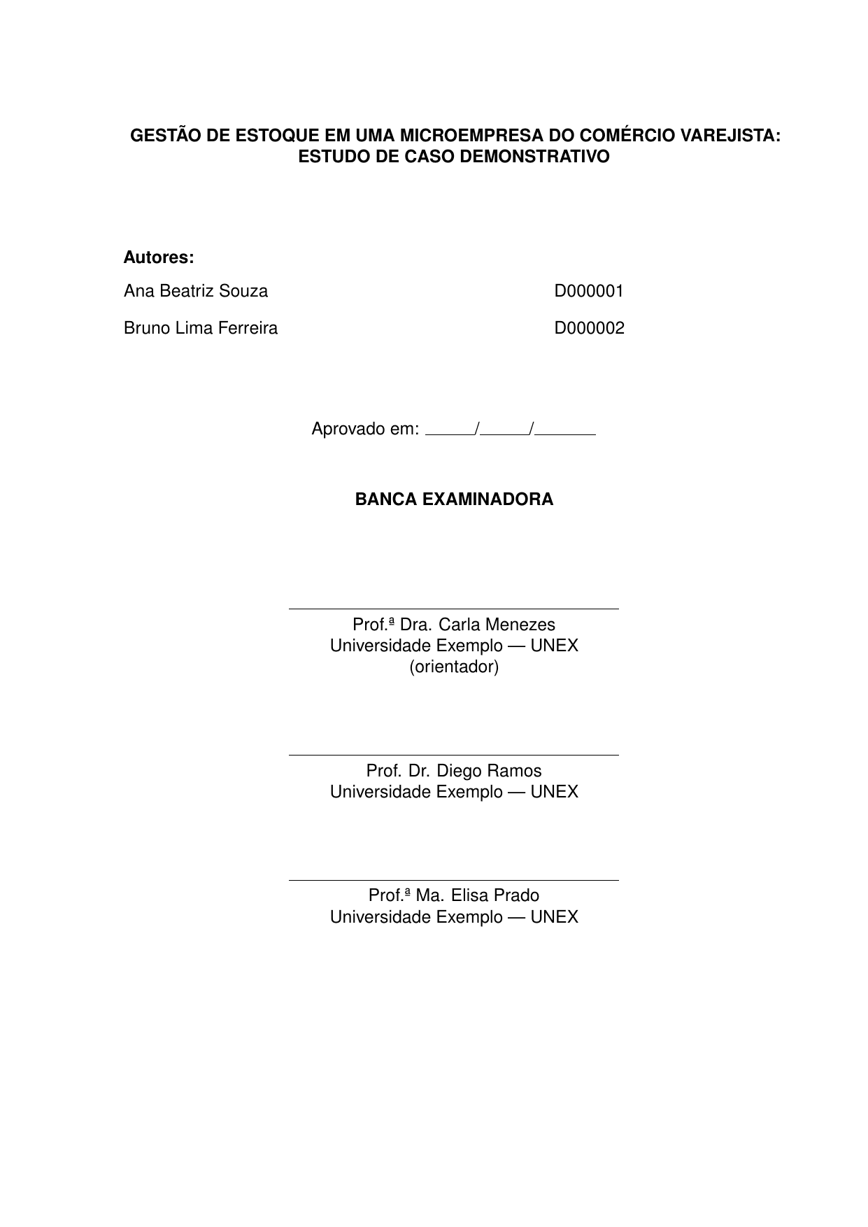 Folha de aprovação com banca examinadora, montada a partir do formulário