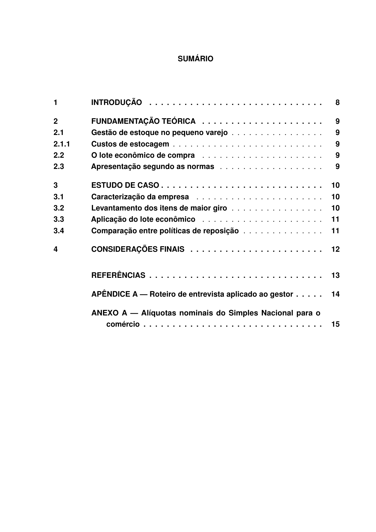 Sumário montado e numerado pelo motor